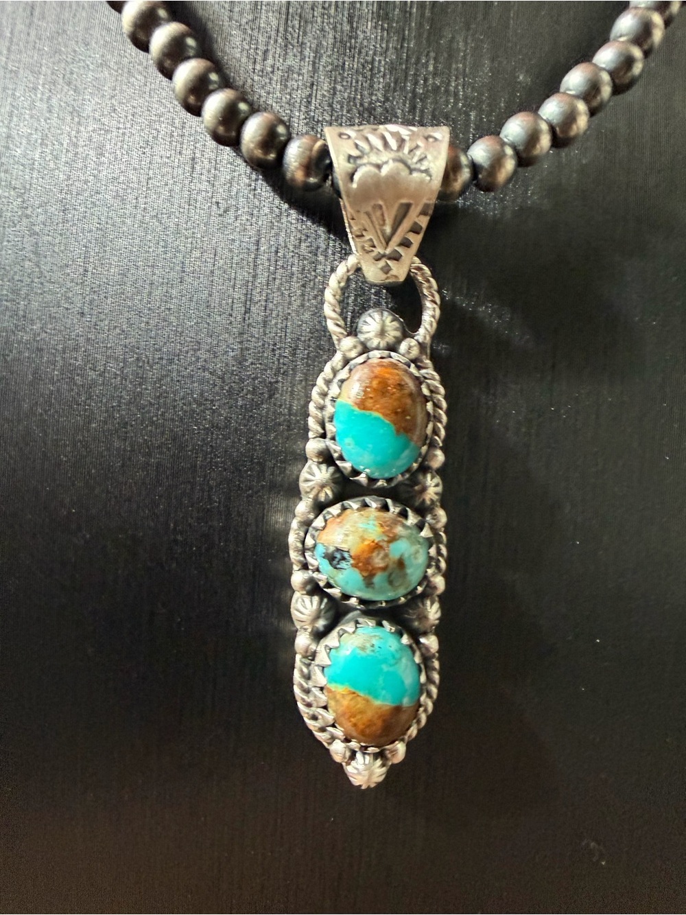 Number Eight Turquoise Triple-Stone Sterling Silver Pendant Necklace - Unbranded